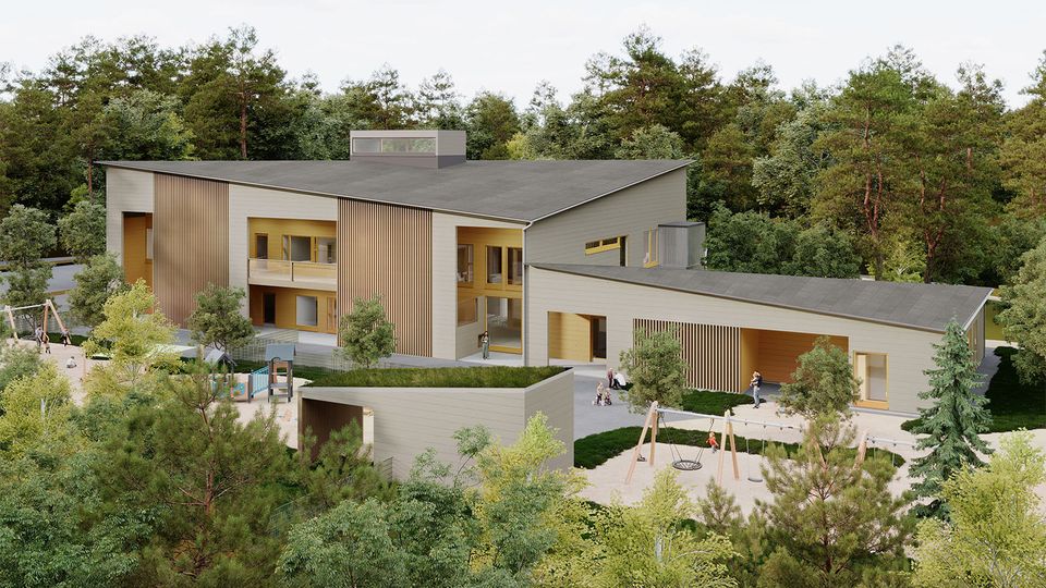 Hoivarakentajat - Leppäkorven päiväkoti Vantaa - havainnekuva julkisivusta web