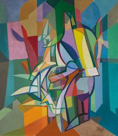 Mies ja lokit, 1957, öljy kankaalle, 120 x 105 cm. Yksityiskokoelma. Kuvaaja: Markku Kedrin