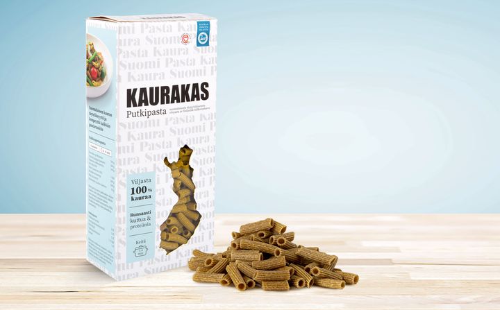 Suomalainen Kaurakas-putkipasta sisältää vain täysjyväkauraa eikä ollenkaan vehnää.