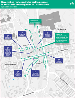 New cycling routes in Pasila from 17 October.