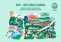 Vihdin visiona on olla kasvukunta, joka on Helsingin seudun saavutettavuuden edelläkävijä. Hyvät yhteydet mahdollistavat paikkariippumattoman asumisen, työnteon ja opiskelun.