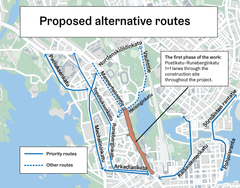 Proposed alternative routes for the motor vehicles.