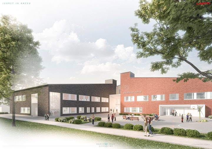 Rakennusliike Lapti rakentaa uuden Kaurialan koulun Hämeenlinnan kaupungille. Havainnekuva: Arkkitehtipalvelu Oy