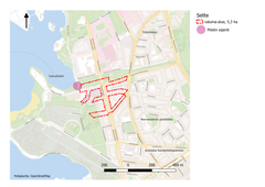 Hulevesien suodatusarkkukokeilun sijainti kartalla. Kuva: Olli Hakala.