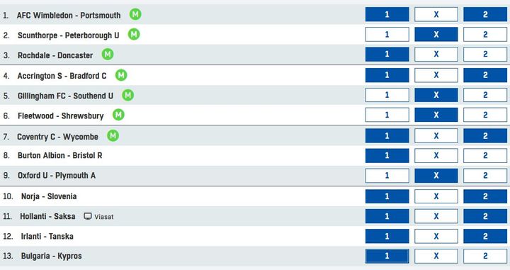 Voittajan vihjerivi kierrokselle 41/2018: 64 sarakkeen järjestelmä maksaa 16 euroa. Pelaaminen päättyy lauantaina 13.10.2018 klo 16.58.