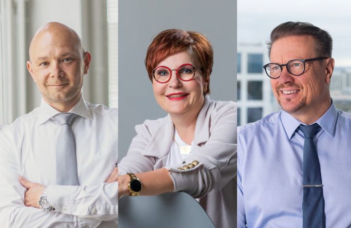 Suomen Yrittäjien hallituksen puheenjohtajaehdokkaat vasemmalta Petri Salminen, Anne Niemi ja Petri Roininen.