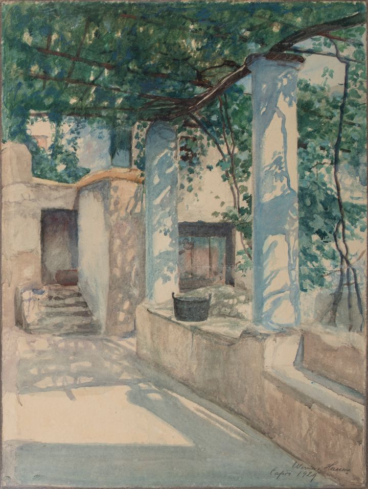 Werner von Hausen: Sisäpiha, Capri, 1929, vesiväri paperille, 48 x 35,7 cm, Turun taidemuseo. Kuva: Vesa Aaltonen / Turun taidemuseo.