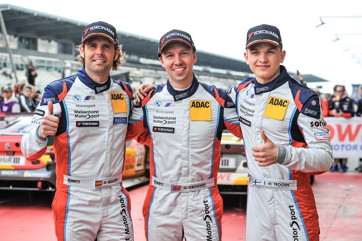 Sami-Matti Trogen kilpakavereineen. Vasemmalta Andy Soucek ja Christian Krognes ja Sami-Matti Trogen. Kuvaaja: Swoosh Motorsport Communications.