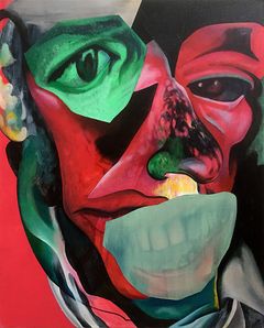 Teos: Juha Okko, Childhood of the Joker, acrylic on canvas, 130x105 cm, 2018
