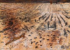 Anselm Kiefer, Väinämöinen Ilmarinen, 2018, emulsio, öljyväri, akryyliväri, sellakka, köysi ja lyijy kankaalle, 280 ✕ 380 cm. Kuva: Sampo Linkoneva