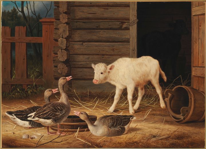 Ferdinand von Wright: Den första överraskningen (1880). Finlands nationalgalleri/Konstmuseet Ateneum, samling Herman och Elisabeth Hallonblad. Bild: Finlands nationalgalleri/Hannu Pakarinen.