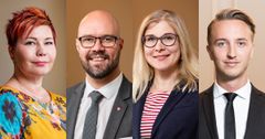 SDP:s riksdagsledamöter Paula Werning, Kim Berg, Niina Malm och Ilmari Nurminen. Bild: Jukka-Pekka Flander)