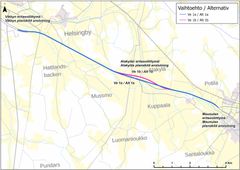 Karta över alternativet som valts för utredningsplanering.