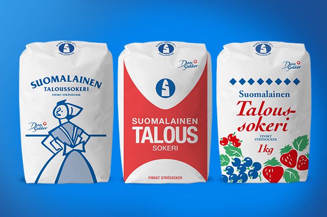 Suomen Sokerin 100-vuotisjuhlan kunniaksi myymälöissä on kolme retropakkausta 1950-, 1960- ja 1990-luvuilta.