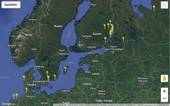 Turun yliopiston ja Luonnonvarakeskuksen GPS-satelliittihanhien paikannukset aamulla 16.5.2023. Kuva © Google Maps, Pohjois-Karjalan ELY-keskus.