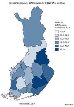 Egenpensionstagarnas befolkningsandel efter landskap år 2020