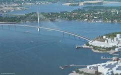 Havainnekuva Kruunusillat-hankkeen pisimmästä sillasta, Kruunuvuorenrannan ja Korkeasaaren välisestä Kruunuvuorensillasta. Toteutuessaan se on Suomen pisin silta. Kuva: WSP Finland Oy
