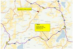 Omväg via Kuruntie (väg 2894), Sälinkääntie (väg 1430) och Oitintie (väg 1471).