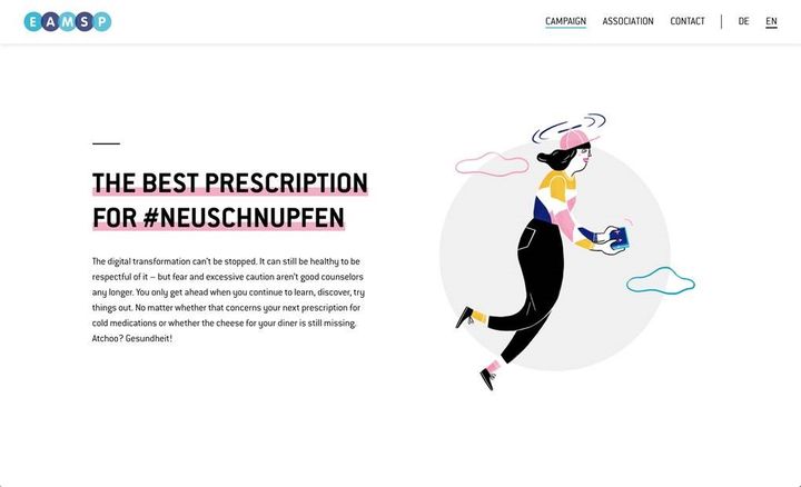 #neuschnupfen - Allergic reaction to anything new. Fear and caution helped us come a long way - to the present. But they don't really take us much further in today's digital world. Taking risks no longer means getting devoured - instead, doing so often enables us to seize the biggest opportunities of our time. EAMSP - European Association of Mail Service Pharmacies www.neuschnupfen.eu/en/ Editorial use of this picture is free of charge. Please quote the source: "obs/European Association of Mail Service Pharmacies (EAMSP)"