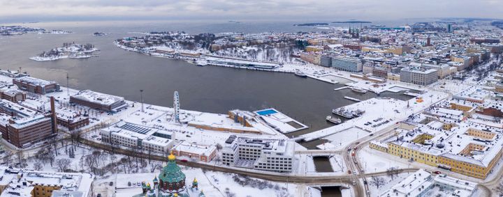 Vy över Magasinstranden från Skatudden. Bild: Ilmakuvaus Ruohonen.