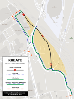 Veturitien uudistuksen ja Ratapihakorttelien katurakentamisen aiheuttamat poikkeusliikennejärjestelyt 10.5.-30.9.2021.