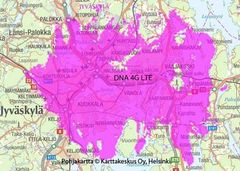 DNA:n LTE-palvelualue Jyväskylässä