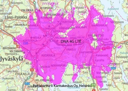 DNA:n LTE-palvelualue Jyväskylässä