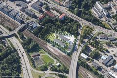 Havainnekuva Rise JKL-kampuksen sijoittumisesta, ilmakuvien käyttöoikeus Blom Kartta Oy