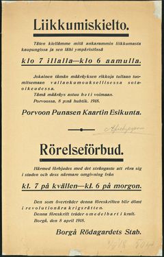 Liikkumiskielto 1918, kuuluu kokoelmaan Punakaarti ja kansanvaltuuskunta