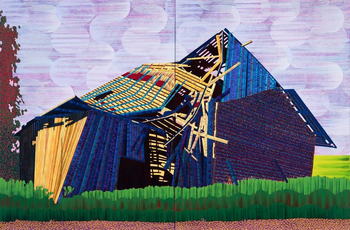 Elina Försti: Riihi Tarvolasta
2021–2022, Öljy kankaalle, 180 x 280 cm. Kuva: Pasi Puskala.