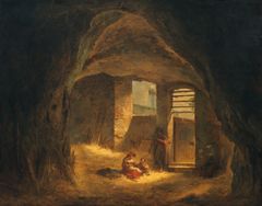 Alexander Lauréus: Italialaisia talonpoikia holvirakennuksessa (Antiikin ajan luola Tarpeian kalliossa) | Italienskt bondfolk i valvbyggnad (Antik grotta i Tarpeijiska klippan), 1821, öljy kankaalle | olja på duk, 68 ✕ 86 cm. Kuva | foto: Kansallisgalleria | Finlands Nationalgalleri / Hannu Pakarinen