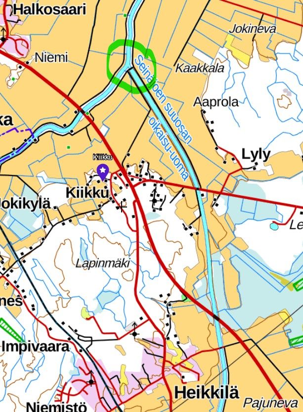 Karttakuva Seinäjoen suuosan oikaisu-uoman siltakohdasta