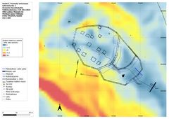 Havukkakallion arkeologisia kaivauksia. 1960-luvulla johtaneen Jouko Voionmaan tulkintojen pohjalta laadittu kartta asemoituna Laakson ja Tiilikkalan 2021 tekemien havaintojen kanssa.