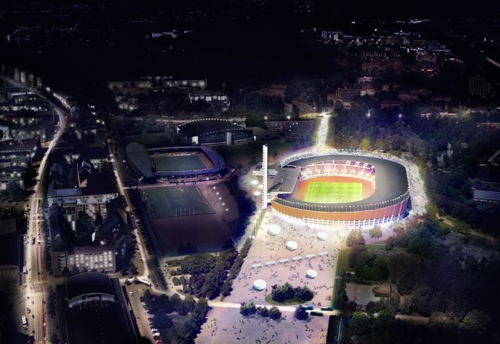 Havainnekuva uudistetusta Olympiastadionista.
Kuva: Työyhteenliittymä K2S/NRT