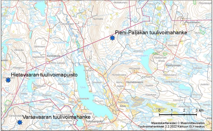 Pieni-Paljakan tuulivoimahanke sijoittuu Puolangan ja Ristijärven kuntien rajalle.