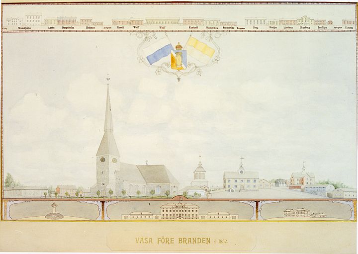 Vasa före branden 1852. Bild: Österbottens museums bildarkiv