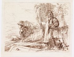 Giovanni Battista Tiepolo (1696-1770)
Seisova filosofi kädessään suurikokoinen kirja / Stående filosof med stor bok  /
Standing Philosopher and two other Figures
Sarjasta / från / from I Capricci
viivasyövytys, vedostettu ruskealla painomusteella /etsning, tryckt med brun trycksvärta / 
etching, printed with brown ink
The Rolando and Siv Pieraccini Collection