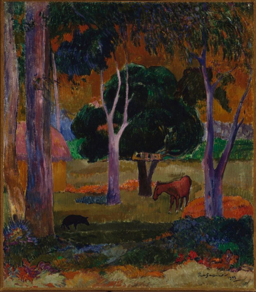 Maisema, sika ja hevonen (Hiva Oa) (Paul Gauguin, 1903)