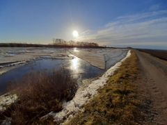 Lite is rör på sig i Lappo å 31.3.2021. Bilden är tagen uppströms från Kangas-Annala bron.
