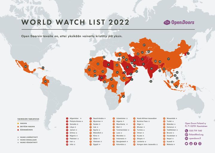 World Watch List 2022 -kartta