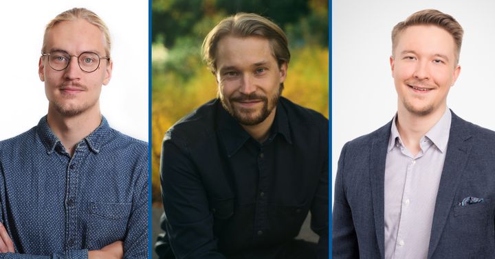 Tutkimuksen ovat tehneet tutkijat Aapo Stenhammar LABORE:sta (vas.), Joonas Tuhkuri MIT:stä ja Johannes Hirvonen Etlasta.