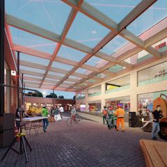 Paradox City -näyttelyssä esitellään monialaisen Aalto Works -korttelin suunnitelmia, joissa yhdistyvät uudisrakentaminen, vanhojen tilojen kehittäminen sekä uudenlaiset aktiiviset ulkotilat. Kuva: Playa Arkkitehdit / Aalto-yliopisto.