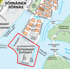 Karttaan rajattu alue muuttuu työmaa-alueeksi. Jatkossa ulkopuoliset eivät pääse alueelle ja pysäköinti alueella päättyy. Sompasauna on siirtynyt Hermanninrantaan.