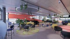 Uuden toimistorakennuksen ensimmäisessä kerroksessa on co-working-tiloja työntekijöille, asiakkaille ja kumppaneille. 3D-luonnos tilasta: dSign Vertti Kivi & Co.