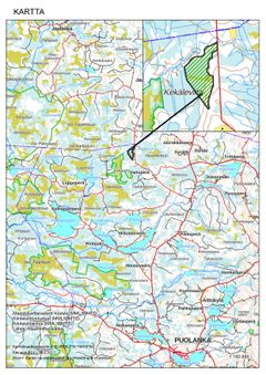 Kartta Lehtosaaren luonnonsuojelualueesta, Puolanka.