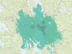 Kuvassa vaaleampi vihreä väri kuvaa normaalia 4G-/5G-peruspeittoa, ja tummempi vihreä erityisen nopeaa, 3,5 GHz:n taajuudella toimivaa 5G-verkkoa.