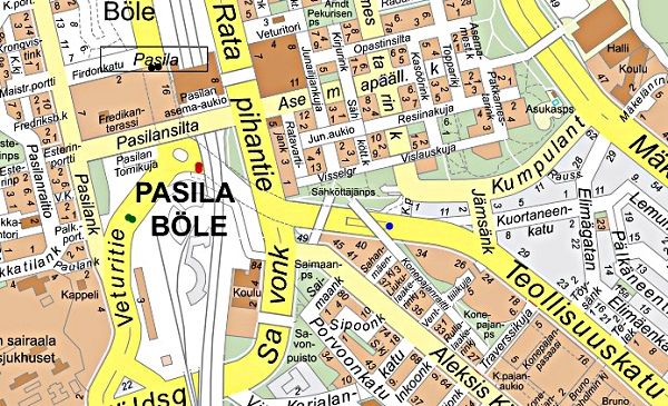 Oheisessa kartassa on merkittynä erivärisillä täplillä paikat, joissa kaistat suljetaan liikennepuomeilla.