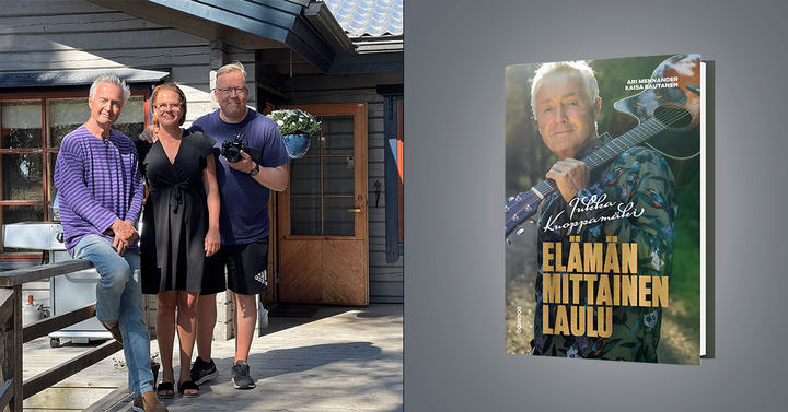 Jukka Kuoppamäki – Elämän mittainen laulu julkaistaan 31.8. Kuvassa Jukka Kuoppamäki (vas.), Kaisa Rautanen ja Ari Mennander.