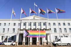 Helsingin kaupungintalon Pride-liputus viime syksynä. Kuva: Kimmo Brandt
