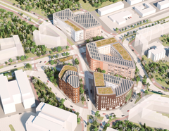 Havainnekuva Haagan ympyrästä lännestä katsottuna. Kuva: Helsingin asemakaavoituspalvelu.